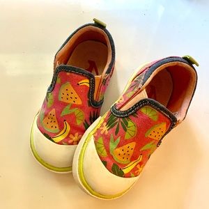 Super cute pink + fruit canvas toddler shoes
